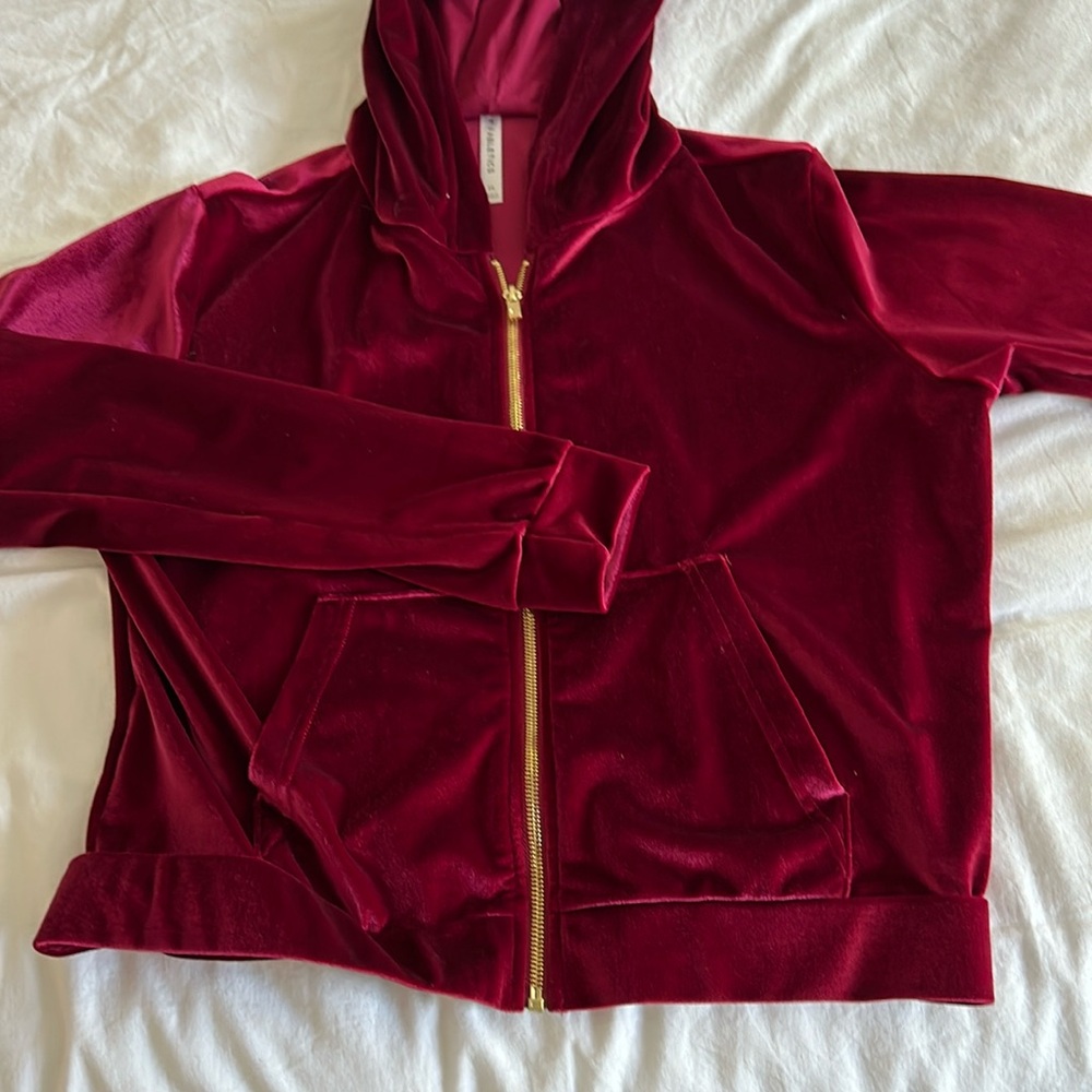 Fabletics red velour full zip hoodie, worn once